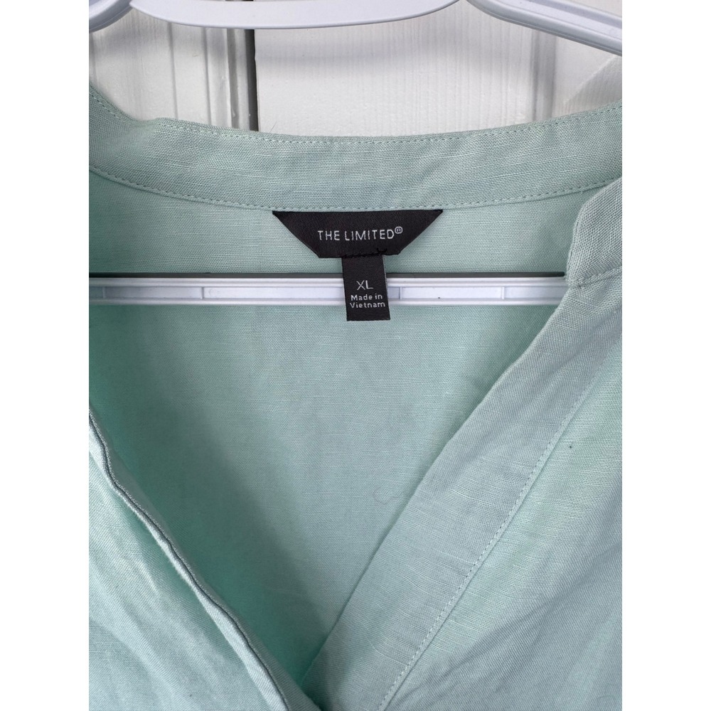 The Limited Mint Green Linen Blend Tunic Top V-Neck High-Low Blouse XL - Picture 3 of 5